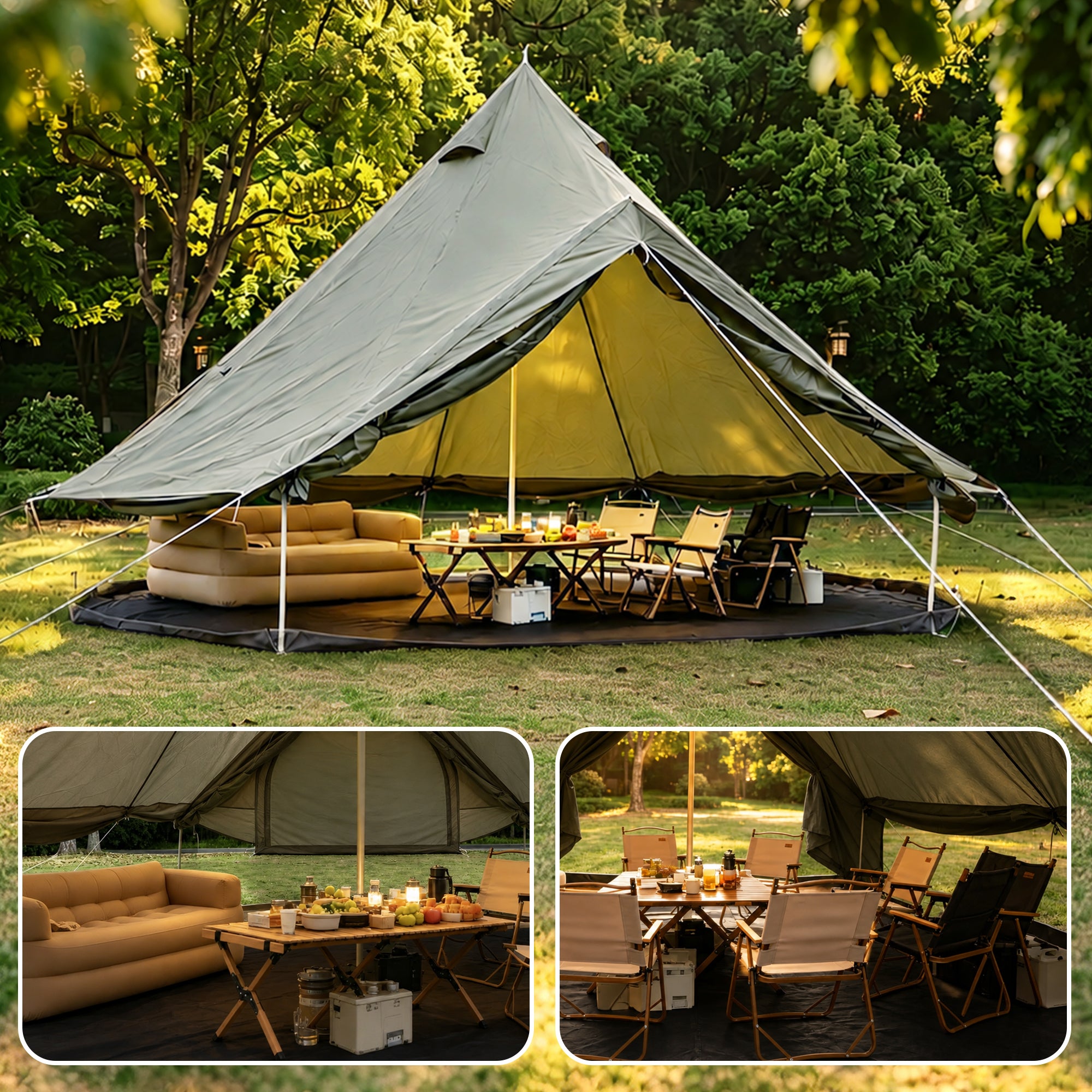 duze-namioty-498urv.jpg Namiot Oxford Bell Namiot na rodzinne kempingi — przestronna jurta o powierzchni 3,1 m z podnośnikiem kuchenki, duże namioty Glamping dla 4–8 osób - obrazek 1