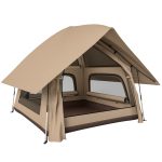 Outsunny Błyskawiczny namiot z osłoną przeciwdeszczową, wodoodporny namiot kopułowy dla 2 3 osób, z podłogą, 4 okna, 235x235x184 cm, khaki | Aosom PL