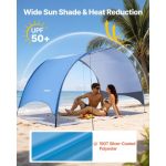 VEVOR Beach Shelter Parasol przeciwsłoneczny dla 4 osób, ochrona UPF 50+, przenośny namiot plażowy z torbą transportową i kołkami, lekki i kompaktowy ...