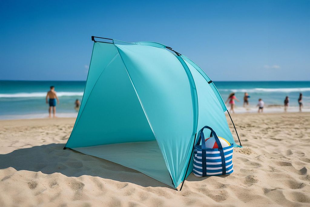 namiot-przeciwsloneczny-832hfn.jpg Duży namiot plażowy parawan na plażę półnamiot 220x120x120cm + pokrowiec - obrazek 1