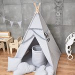 Namiot Tipi dla Dzieci Szary z pomponikami