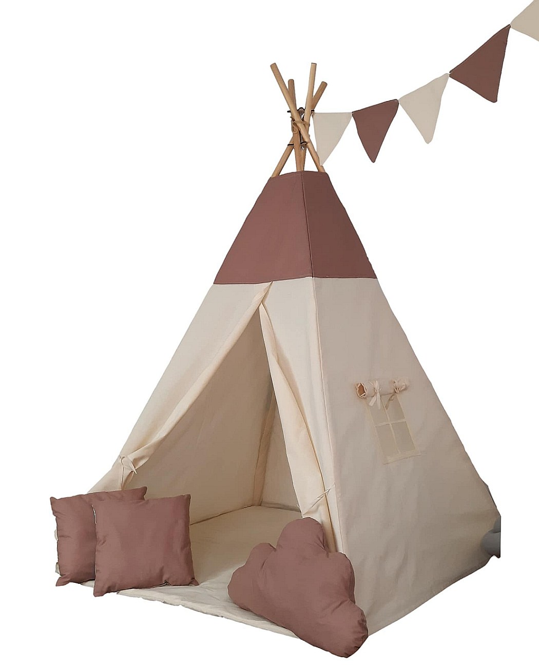 tipi-namiot-dla-dzieci-614gew-1.jpg Namiot Tipi dla Dzieci Beżowe z kawowym różem - obrazek 1